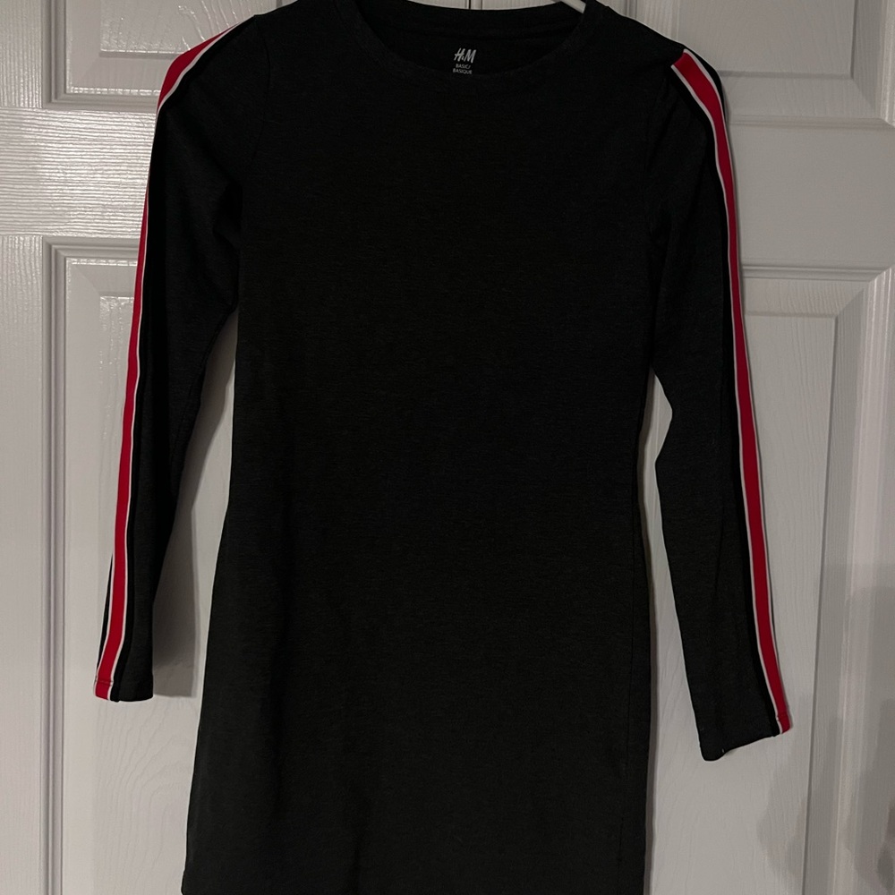 knee length long sleeve cotton dress H&M size 10-12 charcoal